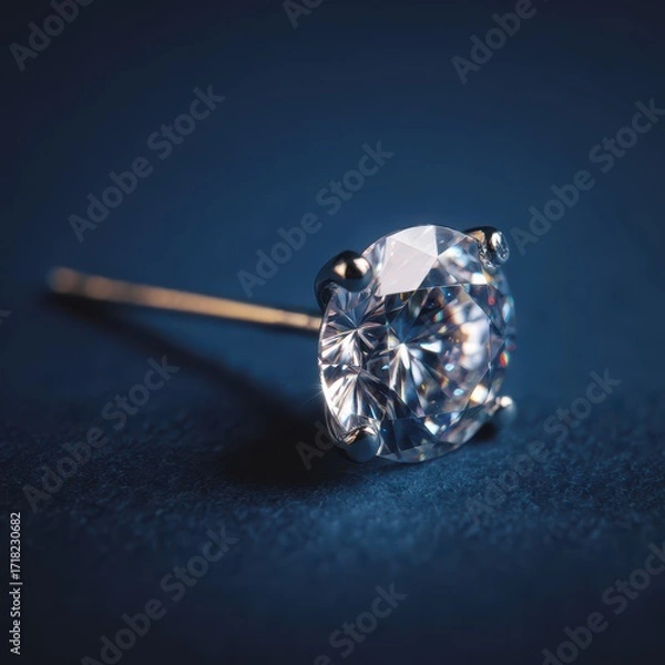 Obraz Sparkling Diamond Stud Earring on Dark Blue Background