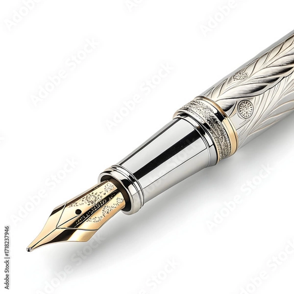 Fototapeta A sleek fountain pen placed on a white background, used for elegant handwriting, professional documents,