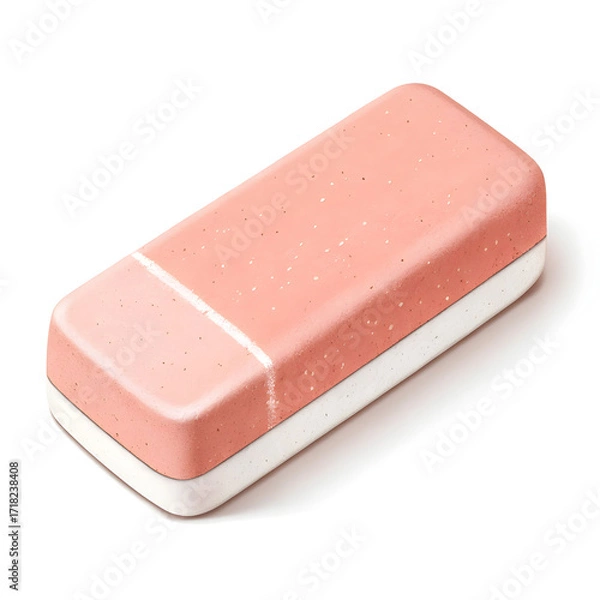 Fototapeta A simple eraser isolated on white background, used for removing pencil marks on paper, essential for school