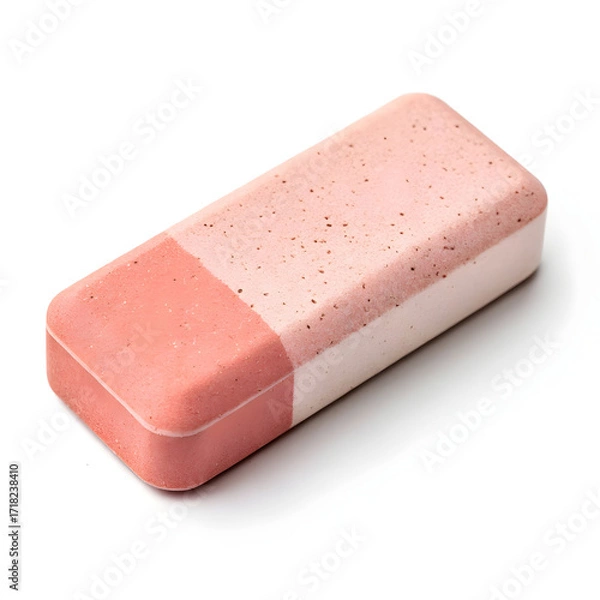 Fototapeta A simple eraser isolated on white background, used for removing pencil marks on paper, essential for school