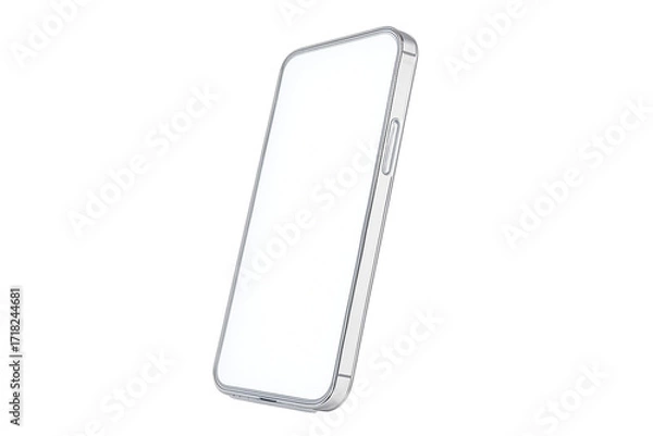Fototapeta Angled view white smartphone mockup with blank screen, isolated on transparent background