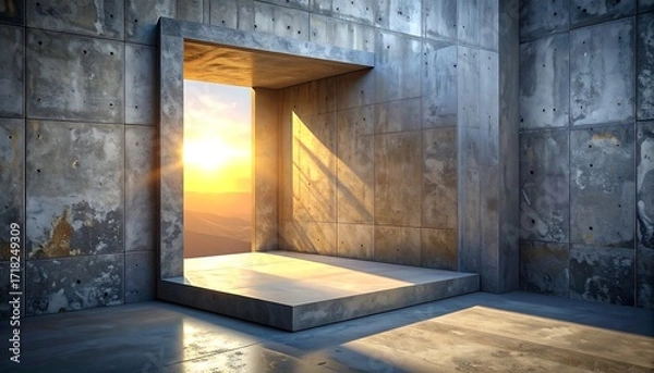 Obraz Concrete architectural space with sunset view