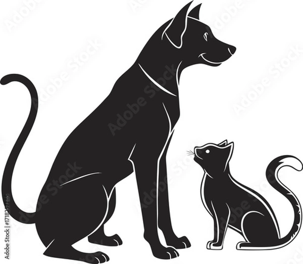 Fototapeta Dog and Cat Silhouette Illustration