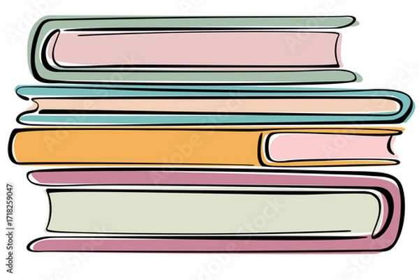 Obraz Stack of Books. Black Outline, Colorful, Transparent Background