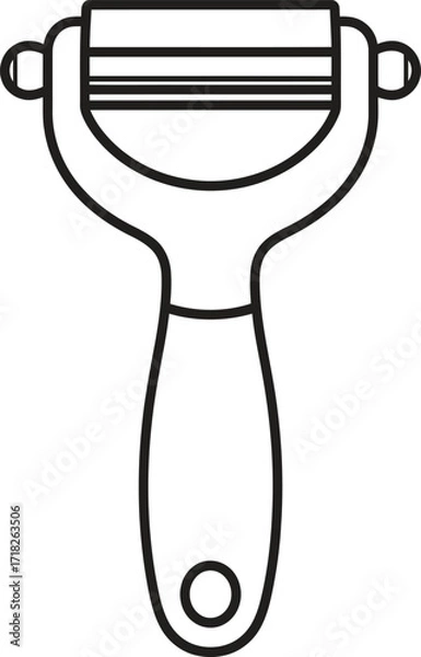 Fototapeta Simple vegetable peeler outline, kitchen cooking utensil line art design



