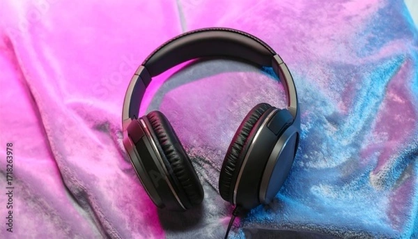 Obraz Headphones on colorful fabric (1)