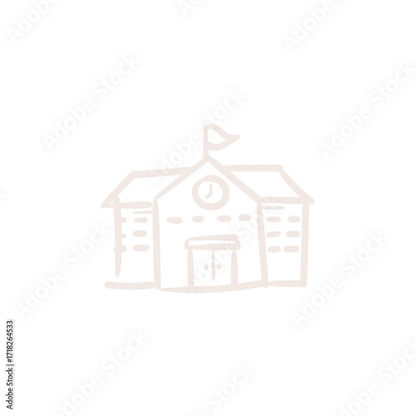 Fototapeta Simple Line Art Drawing of a School Building Icon.