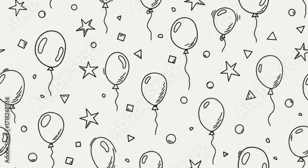 Fototapeta Elegant black and white balloon party pattern for invitations, backgrounds, and festive celebrations adding a whimsical touch to any design project