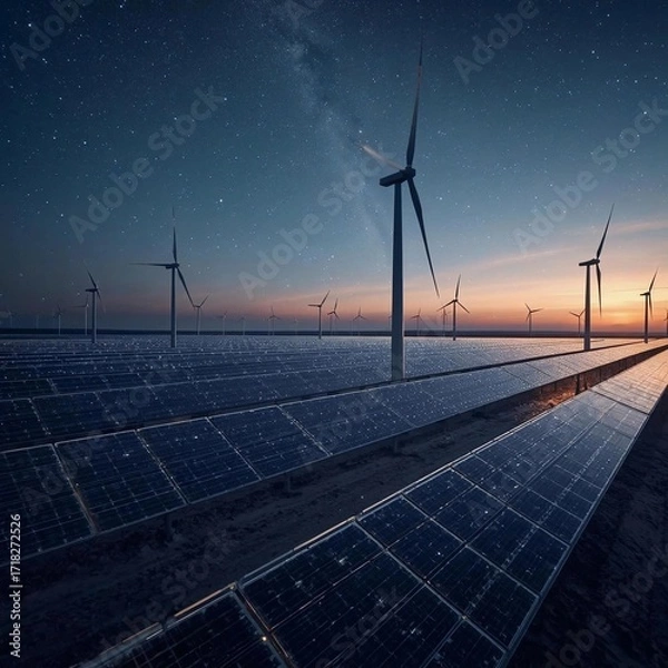 Obraz Renewable energy under starry sky