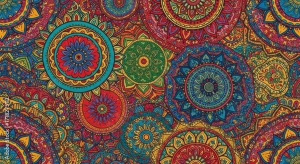 Fototapeta Vibrant mandala kaleidoscope pattern creating a visually stunning and mesmerizing design for bohemian fashion, spiritual art, or yoga studio decor projects
