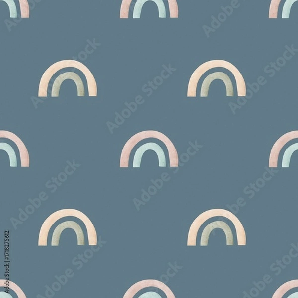 Fototapeta seamless pattern with cartoon rainbows. colorful illustration for kids. hand drawing, flat style. baby design for fabric, print, textile, wrapper