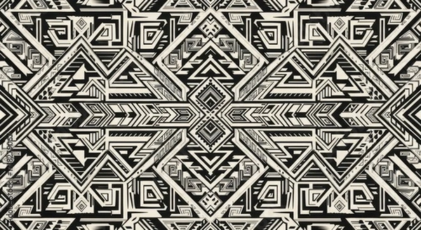 Fototapeta Bold geometric pattern with tribal vibes perfect for modern backgrounds, striking textiles and unique graphic designs adding eye-catching texture to any project