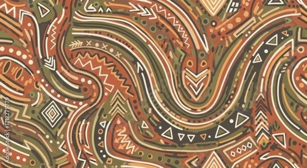 Fototapeta Boho chic pattern with tribal earthy tones creates a warm, inviting aesthetic perfect for textiles, wallpaper, and unique creative projects