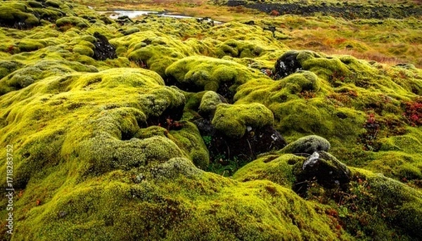 Fototapeta Lush moss covering volcanic rock