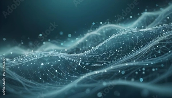 Fototapeta Abstract digital waves with connected dots and bokeh