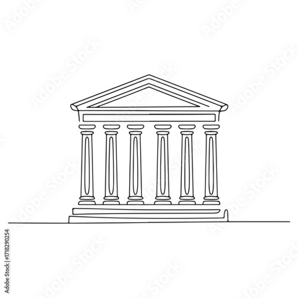 Fototapeta Courthouse building vector line art – legal architecture with columns symbolizing justice and law