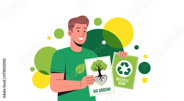 Fototapeta Promoting Environmental Sustainability: A Man Holding Eco-Friendly Message Illustrations