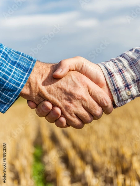 Fototapeta Handshake Between Farmers in Wheat Field Agriculture Concept