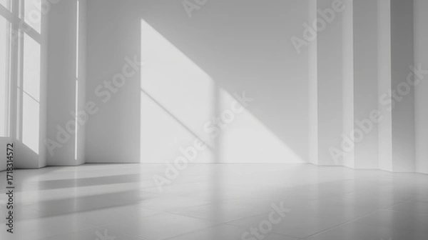 Fototapeta Minimal clean white studio interior with walls and corner shadows.