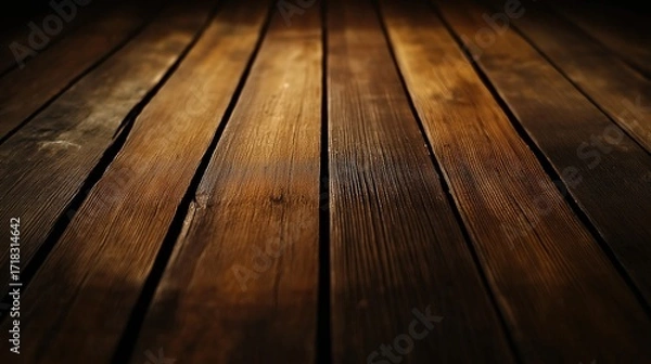 Fototapeta Wooden planks table surface with warm natural texture background.