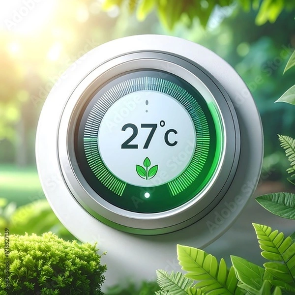 Fototapeta Modern digital thermostat in a green environment