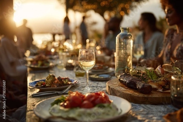 Fototapeta Sunset Dinner Party: A Festive Outdoor Feast
