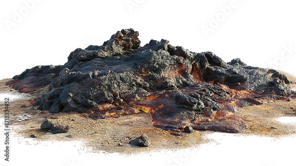 Fototapeta PNG of A close-up view of a molten lava flow, showcasing the intense heat and dynamic textures of volcanic rock.