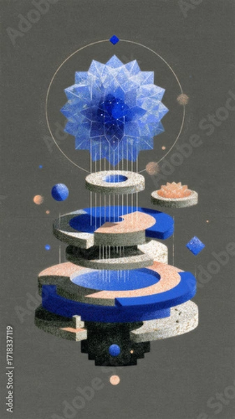 Obraz Neural network, geometric digital network, overlapping, black background, blue, neural brain, networking through ai, conceptual artwork
