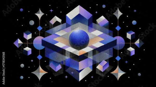 Obraz Neural network, geometric digital network, overlapping, black background, blue, neural brain, networking through ai, conceptual artwork
