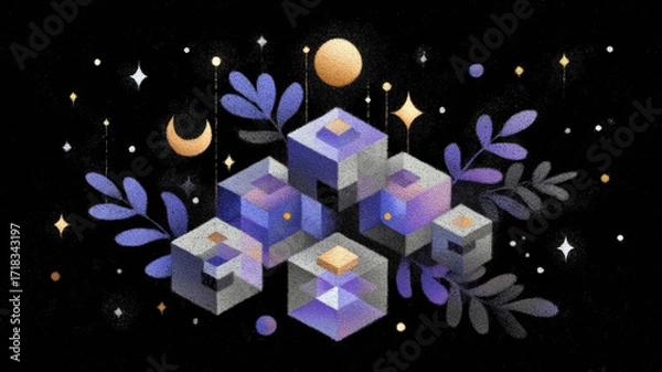 Obraz Neural network, geometric digital network, overlapping, black background, blue, neural brain, networking through ai, conceptual artwork
