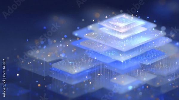 Obraz Neural network, geometric digital network, overlapping, black background, blue, neural brain, networking through ai, conceptual artwork
