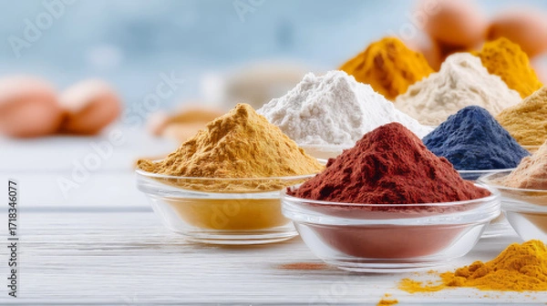 Obraz Colorful Powdered Food Ingredients in Glass Bowls