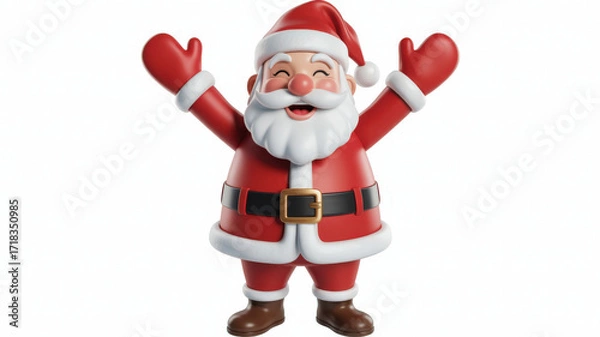 Fototapeta Joyful Santa Claus with Arms Raised in Celebration Isolated on a Clean White Studio Backdrop