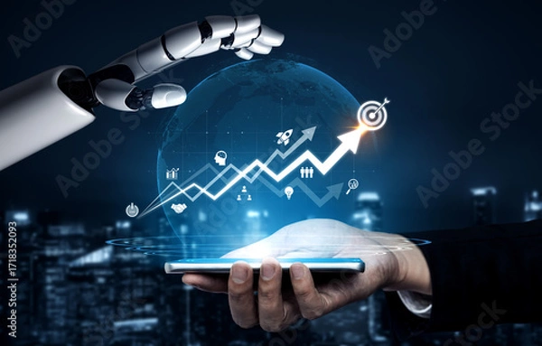 Fototapeta AI drives business growth by analyzing trends, forecasting outcomes, identifying goals, and guiding decisions to achieve optimal strategic success. Vouch