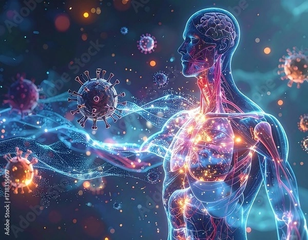 Obraz Human anatomy with viruses