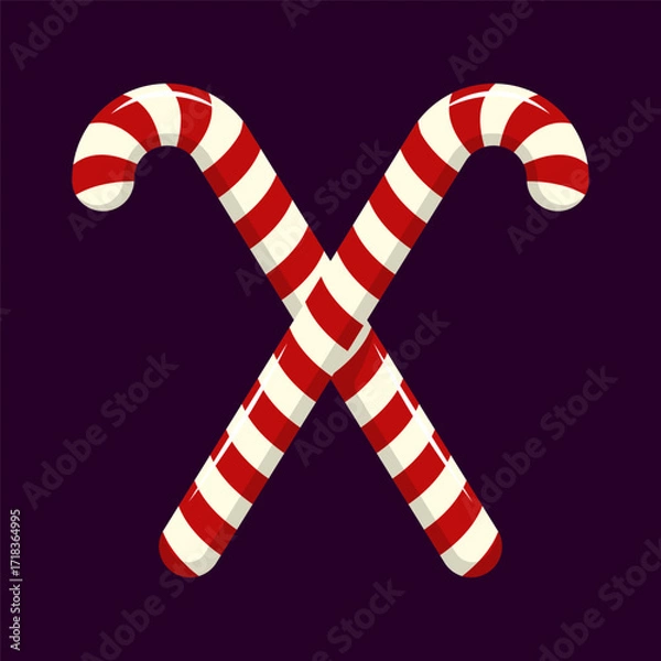 Fototapeta Crossed candy canes icon. Colored silhouette. Front and side view. Vector simple flat graphic illustration. Isolated object on purple-red background. Isolate.
