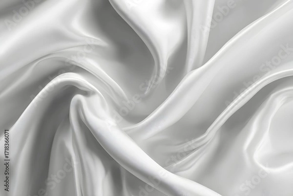 Fototapeta A close up of flowing white satin fabric with soft folds and subtle shadows creating a smooth texture