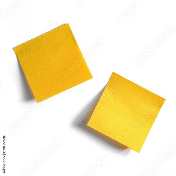 Fototapeta For creative and organized reminders, consider two yellow sticky notes with curled corners positioned on a transparent background that resembles a watercolor texture
