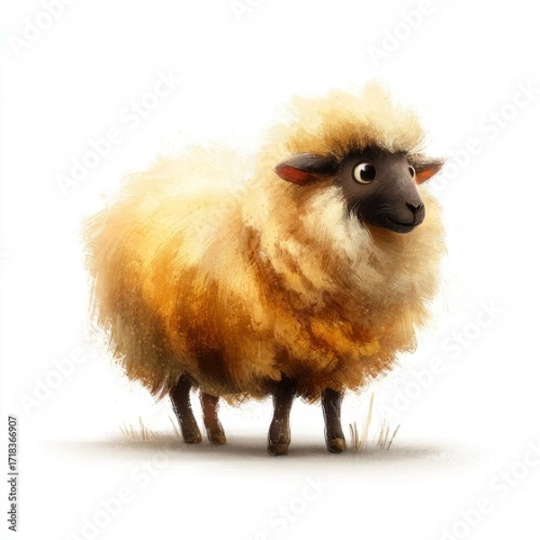 Fototapeta The sheep, with their fluffy coats and pink cheeks, are beautifully captured in a watercolor style that emphasizes softness and gentleness