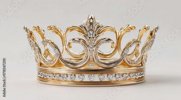 Obraz Elegant golden crown with ornate filigree design on neutral background
