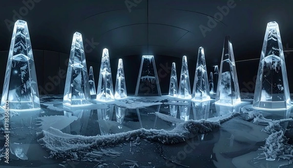 Obraz Ice sculptures in a dark, reflective space