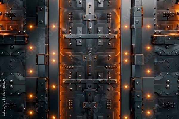 Fototapeta A detailed image of a textured metal surface with intricate details and glowing elements.