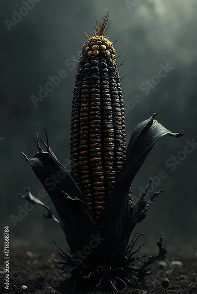 Obraz Black Corn on Dark Background with Dramatic Lighting and Smoke