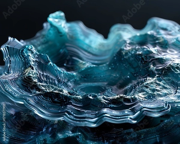 Fototapeta A close-up of a 3D rendered abstract mountainous landscape.