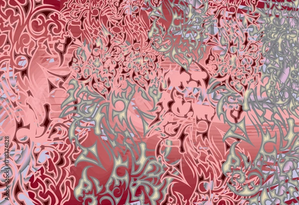 Fototapeta Bright textured backdrop creared by bird or floral motifs for textiles or fabrics. Orrnamental tropical motifs for dynamic posters, business concepts, covers, batiks, interior solutions, tiles, prints