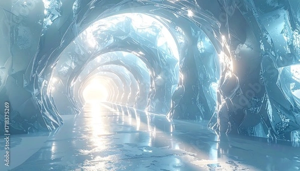 Obraz Icy cave tunnel, light at end