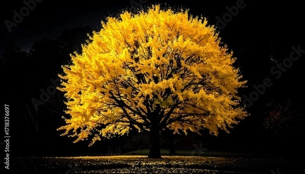 Obraz Illuminated autumn ginkgo tree