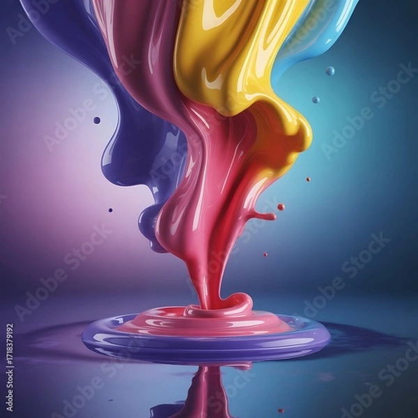 Fototapeta Abstract colorful paint pouring and swirling in liquid form