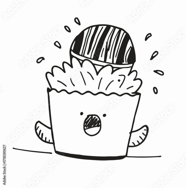Obraz Cute Cartoon Ice Cream Sundae in Cup Doodle