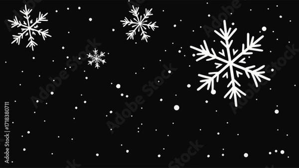 Obraz Falling Snowflakes on Black Background, Winter Design